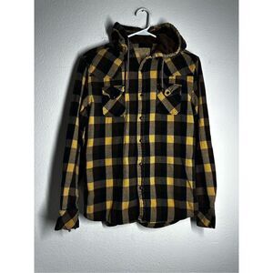 Samurai Surfer Men’s Hooded Embroidered Flannel Shirt Plaid Size M